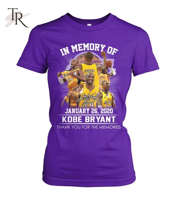 In Memory Of January 26, 2020 Kobe Bryant Thank You For The Memories T-Shirt – Limited Edition