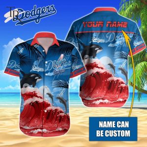 Custom Name MLB Los Angeles Dodgers Special Hawaiian Design Button Shirt