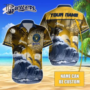 Custom Name MLB Milwaukee Brewers Special Hawaiian Design Button Shirt
