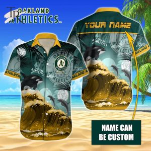 Custom Name MLB Oakland Athletics Special Hawaiian Design Button Shirt