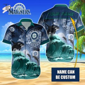 Custom Name MLB Seattle Mariners Special Hawaiian Design Button Shirt