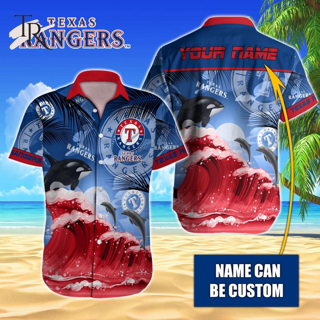 Custom Name MLB Texas Rangers Special Hawaiian Design Button Shirt
