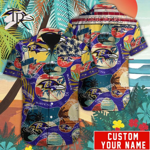 Custom Name NFL Baltimore Ravens Special Hawaiian Design Button Shirt