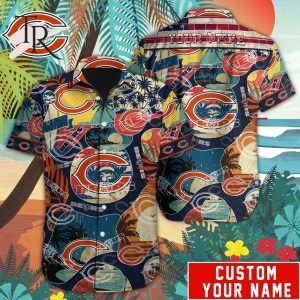 Custom Name NFL Chicago Bears Special Hawaiian Design Button Shirt