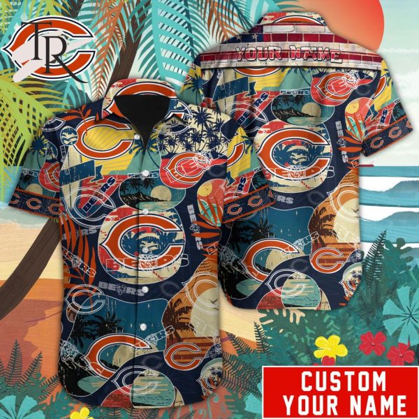 Custom Name NFL Chicago Bears Special Hawaiian Design Button Shirt