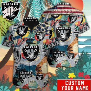 Custom Name NFL Las Vegas Raiders Special Hawaiian Design Button Shirt
