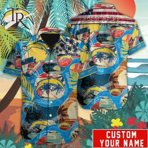Custom Name NFL Los Angeles Chargers Special Hawaiian Design Button Shirt