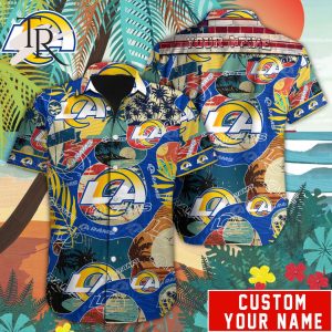 Custom Name NFL Los Angeles Rams Special Hawaiian Design Button Shirt