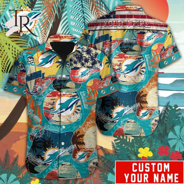 Custom Name NFL Miami Dolphins Special Hawaiian Design Button Shirt
