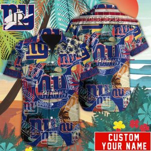 Custom Name NFL New York Giants Special Hawaiian Design Button Shirt