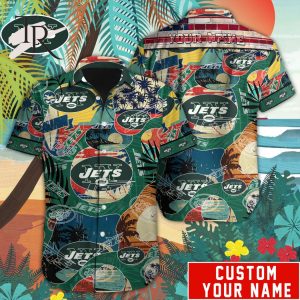 Custom Name NFL New York Jets Special Hawaiian Design Button Shirt