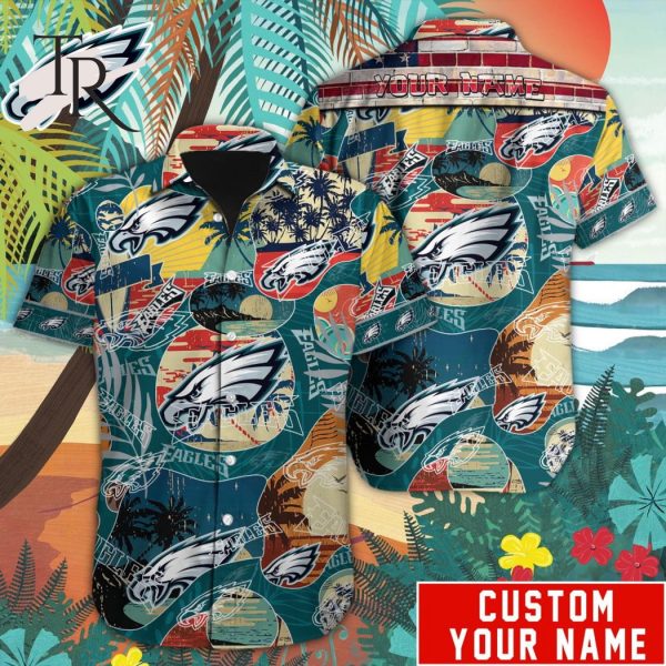 Custom Name NFL Philadelphia Eagles Special Hawaiian Design Button Shirt