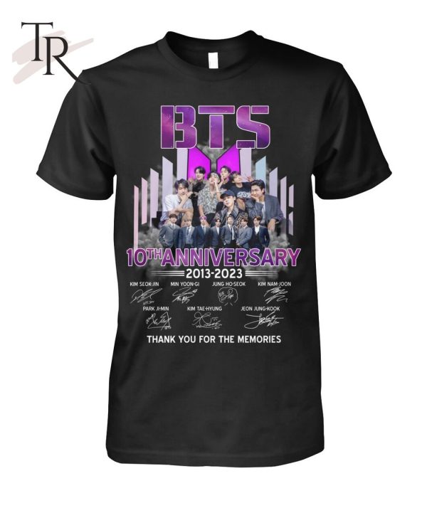 BTS 10th Anniversary 2013 – 2023 Signature Thank You For The Memories T-Shirt – Limited Edition