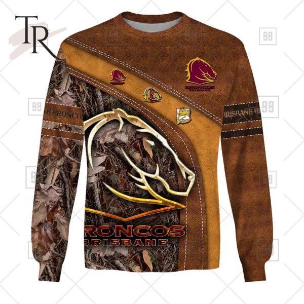 Personalized NRL Brisbane Broncos Leather leaf Style Hoodie 3D