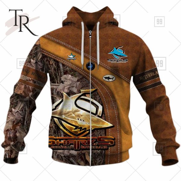 Personalized NRL Cronulla Sutherland Sharks Leather leaf Style Hoodie 3D