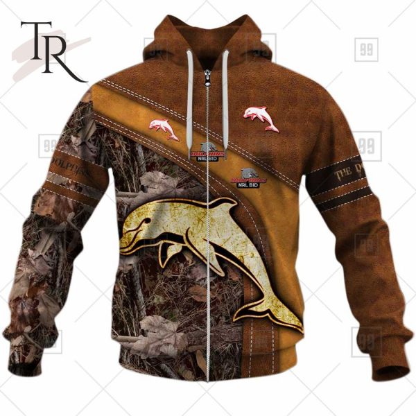Personalized NRL Dolphins Leather leaf Style Hoodie 3D