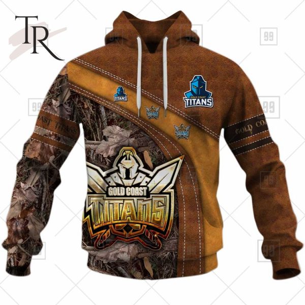 Personalized NRL Gold Coast Titans Leather leaf Style Hoodie 3D