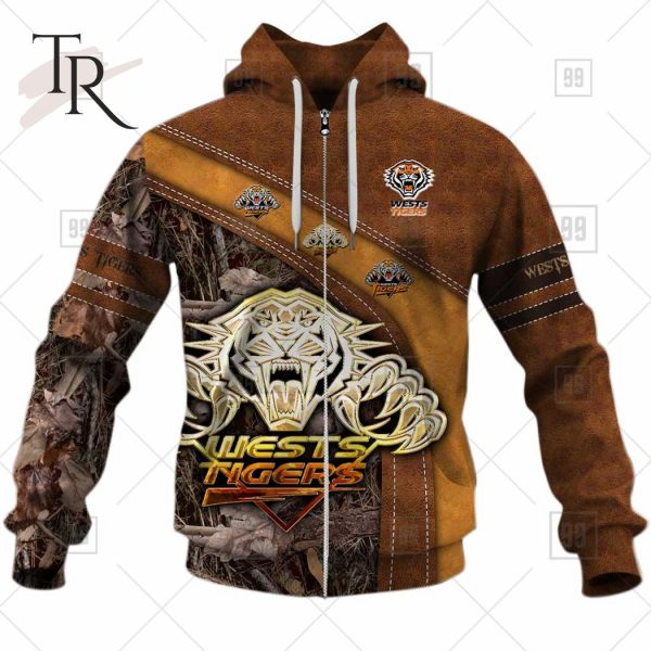 Personalized NRL Wests Tigers Leather leaf Style Hoodie 3D