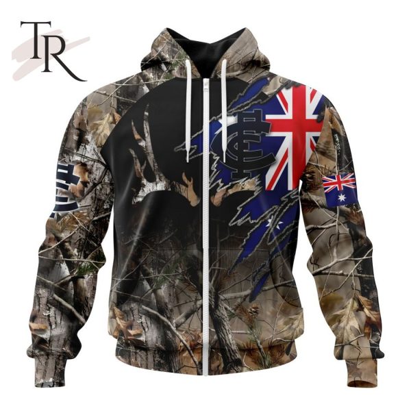 Personalized AFL Carlton Football Club Special Camo Realtree Hunting Hoodie 3D
