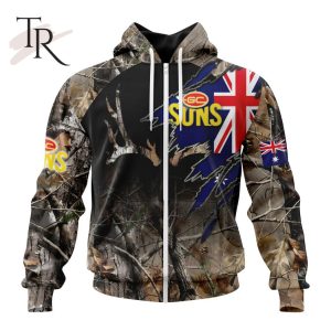 Personalized AFL Gold Coast Suns Special Camo Realtree Hunting Hoodie 3D