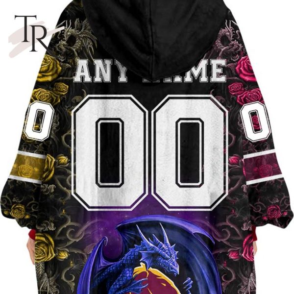 Custom Name And Number NRL Brisbane Broncos Rose Dragon Oodie Blanket Hoodie