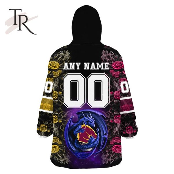 Custom Name And Number NRL Brisbane Broncos Rose Dragon Oodie Blanket Hoodie