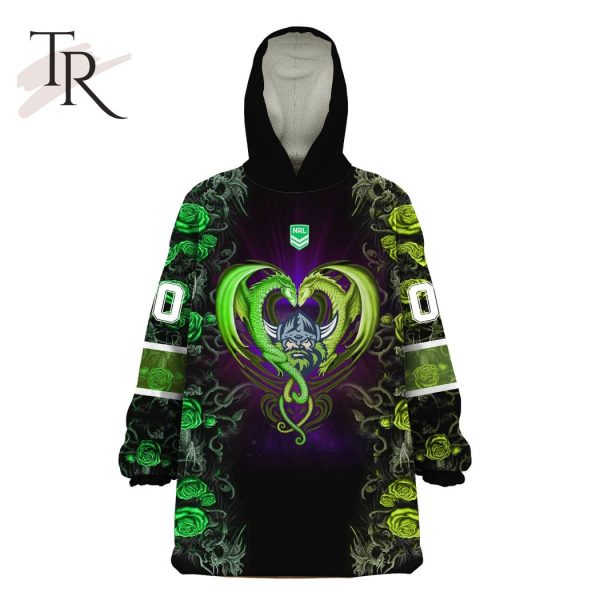 Custom Name And Number NRL Canberra Raiders Rose Dragon Oodie Blanket Hoodie