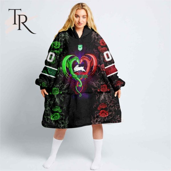 Custom Name And Number NRL South Sydney Rabbitohs Rose Dragon Oodie Blanket Hoodie