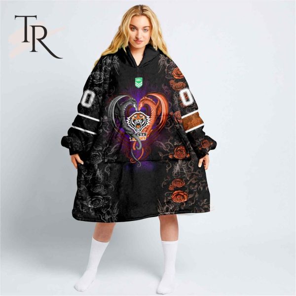 Custom Name And Number NRL Wests Tigers Rose Dragon Oodie Blanket Hoodie