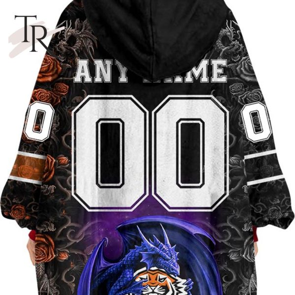 Custom Name And Number NRL Wests Tigers Rose Dragon Oodie Blanket Hoodie