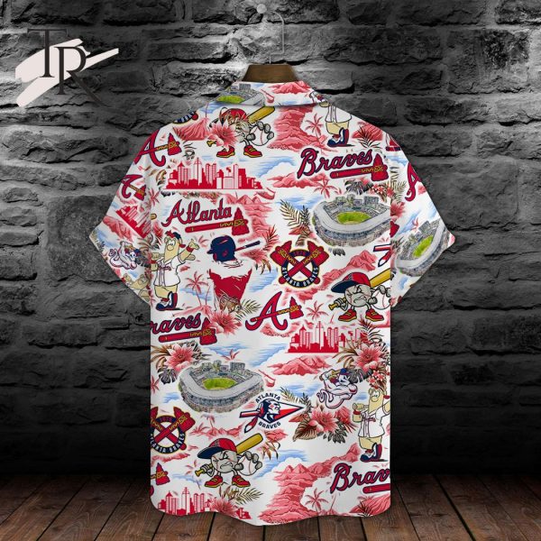 MLB Atlanta Braves Baseball Pattern On White Background Print Hawaiian Shirt