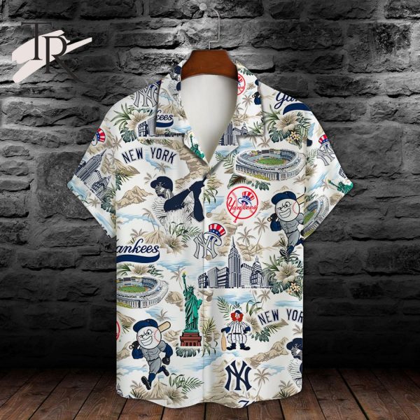 MLB New York Yankees Baseball Pattern On White Background Print Hawaiian Shirt