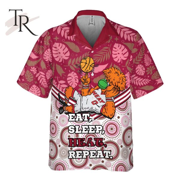 NBA Miami Heat Eat Sleep Heat Repeat Flower Pattern Print Hawaiian Shirt