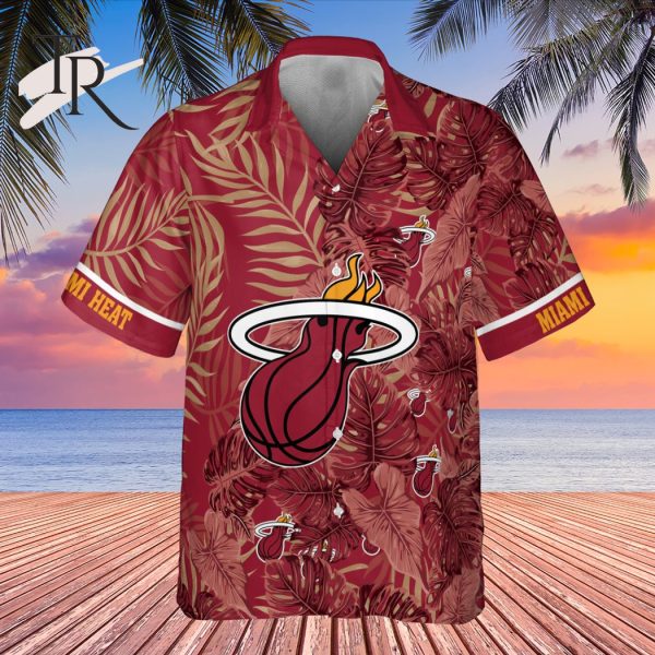 NBA Miami Heat Leaves Tropical Pattern Print Hawaiian Shirt