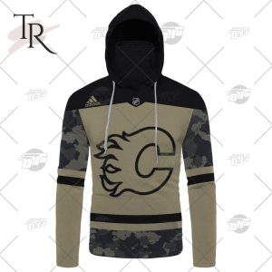 Personalized NHL Calgary Flames Camo Military Appreciation Team Authentic Custom Practice Jersey Hoodie 3D