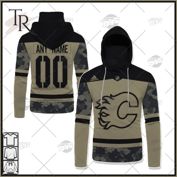 Personalized NHL Calgary Flames Camo Military Appreciation Team Authentic Custom Practice Jersey Hoodie 3D