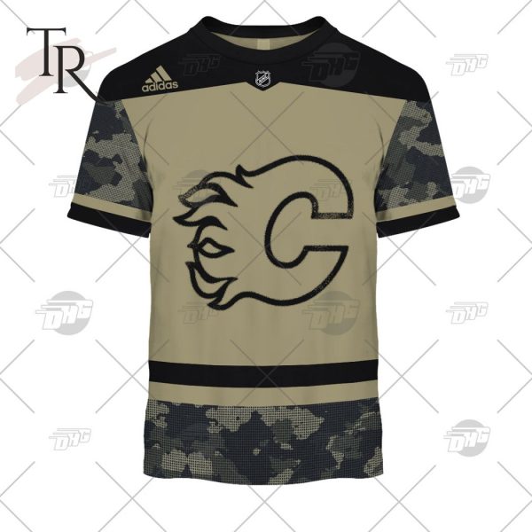 Personalized NHL Calgary Flames Camo Military Appreciation Team Authentic Custom Practice Jersey Hoodie 3D