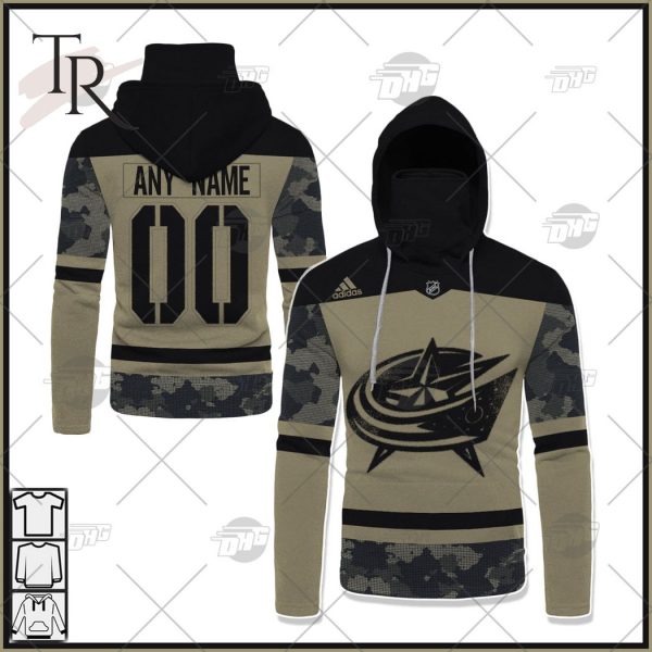 Personalized NHL Columbus Blue Jackets Camo Military Appreciation Team Authentic Custom Practice Jersey Hoodie 3D