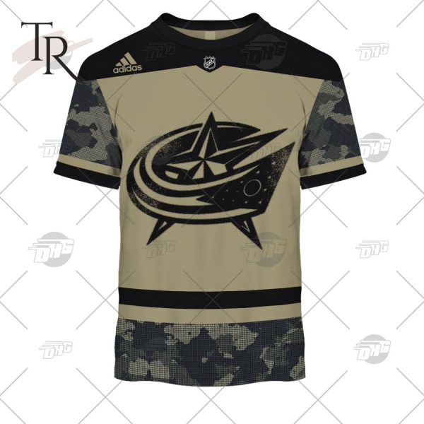 Personalized NHL Columbus Blue Jackets Camo Military Appreciation Team Authentic Custom Practice Jersey Hoodie 3D