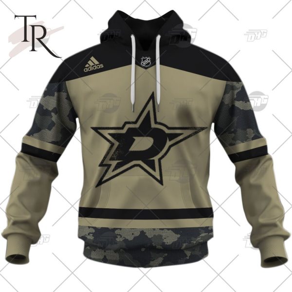 Personalized NHL Dallas Stars Camo Military Appreciation Team Authentic Custom Practice Jersey Hoodie 3D