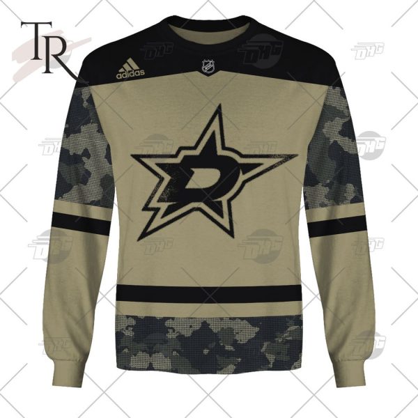 Personalized NHL Dallas Stars Camo Military Appreciation Team Authentic Custom Practice Jersey Hoodie 3D