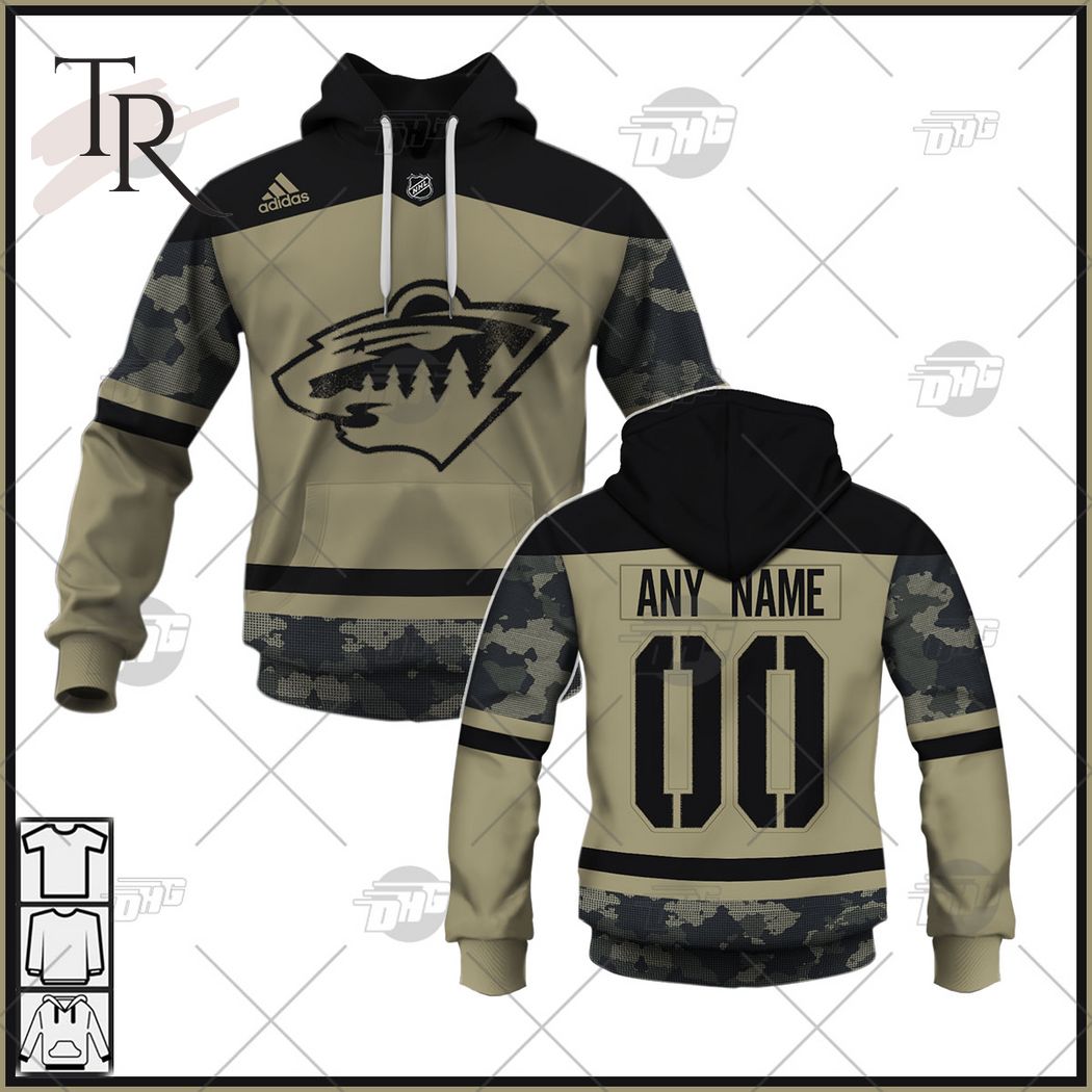 NHL Minnesota Wild Custom Name Number Military Jersey Camo Fleece Oodie