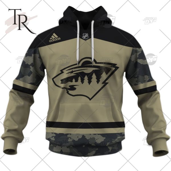 Personalized NHL Minnesota Wild Camo Military Appreciation Team Authentic Custom Practice Jersey Hoodie 3D