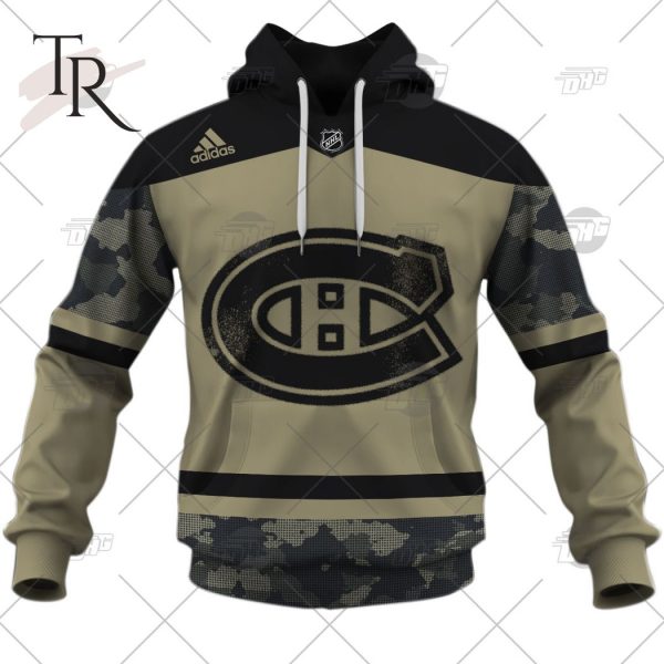 Personalized NHL Montreal Canadiens Camo Military Appreciation Team Authentic Custom Practice Jersey Hoodie 3D