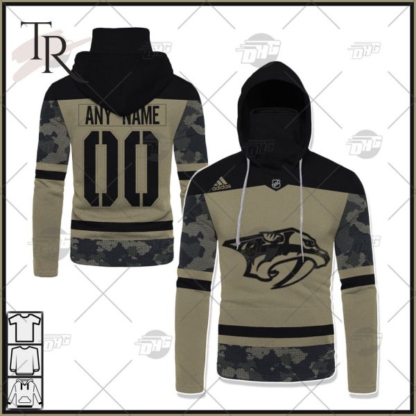 Personalized NHL Nashville Predators Camo Military Appreciation Team Authentic Custom Practice Jersey Hoodie 3D