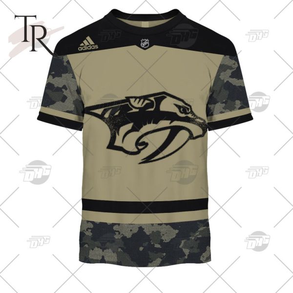 Personalized NHL Nashville Predators Camo Military Appreciation Team Authentic Custom Practice Jersey Hoodie 3D