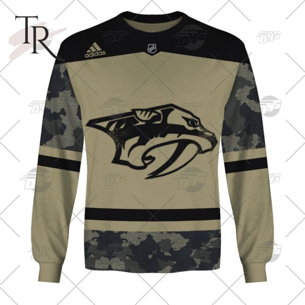 Personalized NHL Nashville Predators Camo Military Appreciation Team Authentic Custom Practice Jersey Hoodie 3D