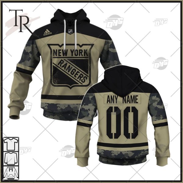 Personalized NHL New York Rangers Camo Military Appreciation Team Authentic Custom Practice Jersey Hoodie 3D