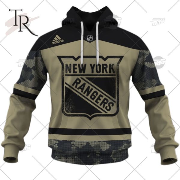 Personalized NHL New York Rangers Camo Military Appreciation Team Authentic Custom Practice Jersey Hoodie 3D