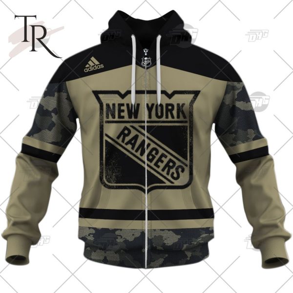 Personalized NHL New York Rangers Camo Military Appreciation Team Authentic Custom Practice Jersey Hoodie 3D